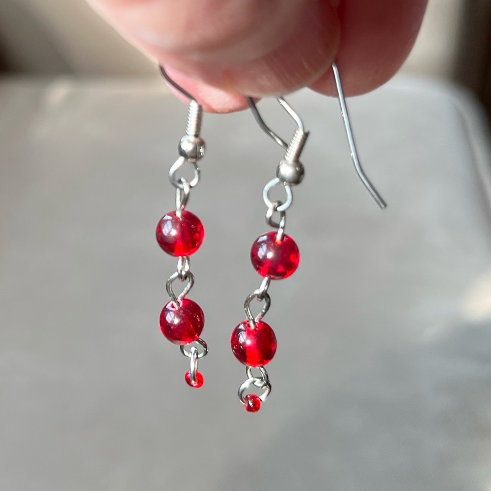 Handmade red bead earrings